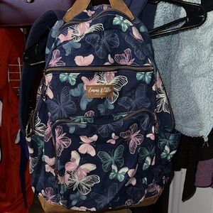 Butterfly Print Backpack - Navy and Pink